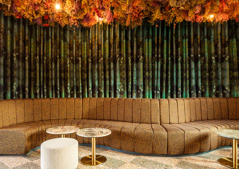Bespoke curved banquette seating at Florattica, Canopy by Hilton London City