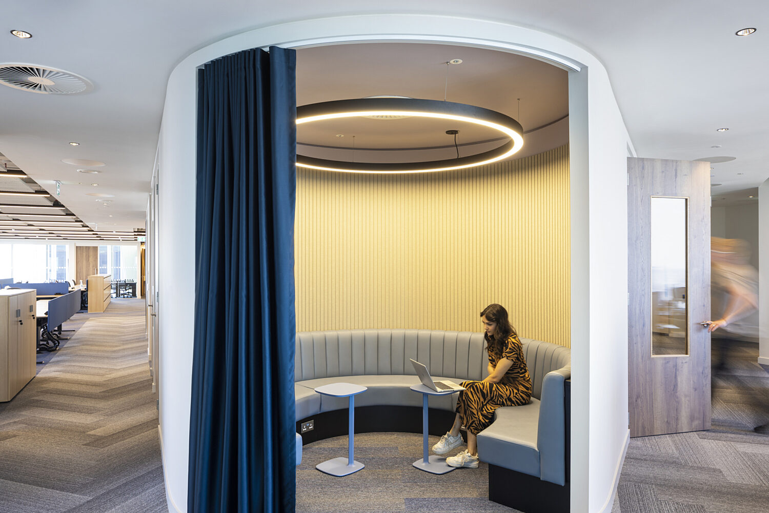 Private meeting booth seating at Trinity Life Sciences