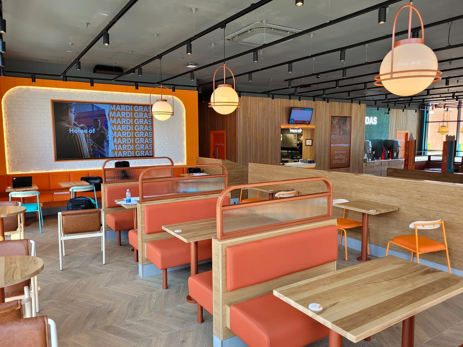 Popeyes restaurant interior with bespoke banquette seating and furniture