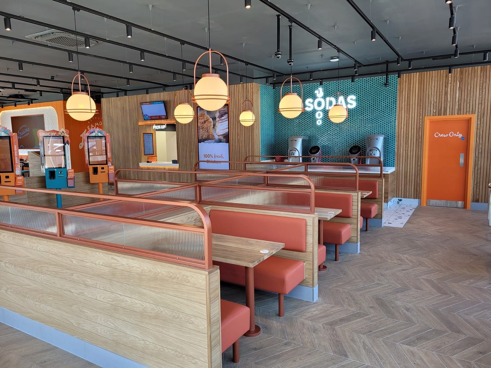 Bespoke banquette seating at Popeyes restaurant