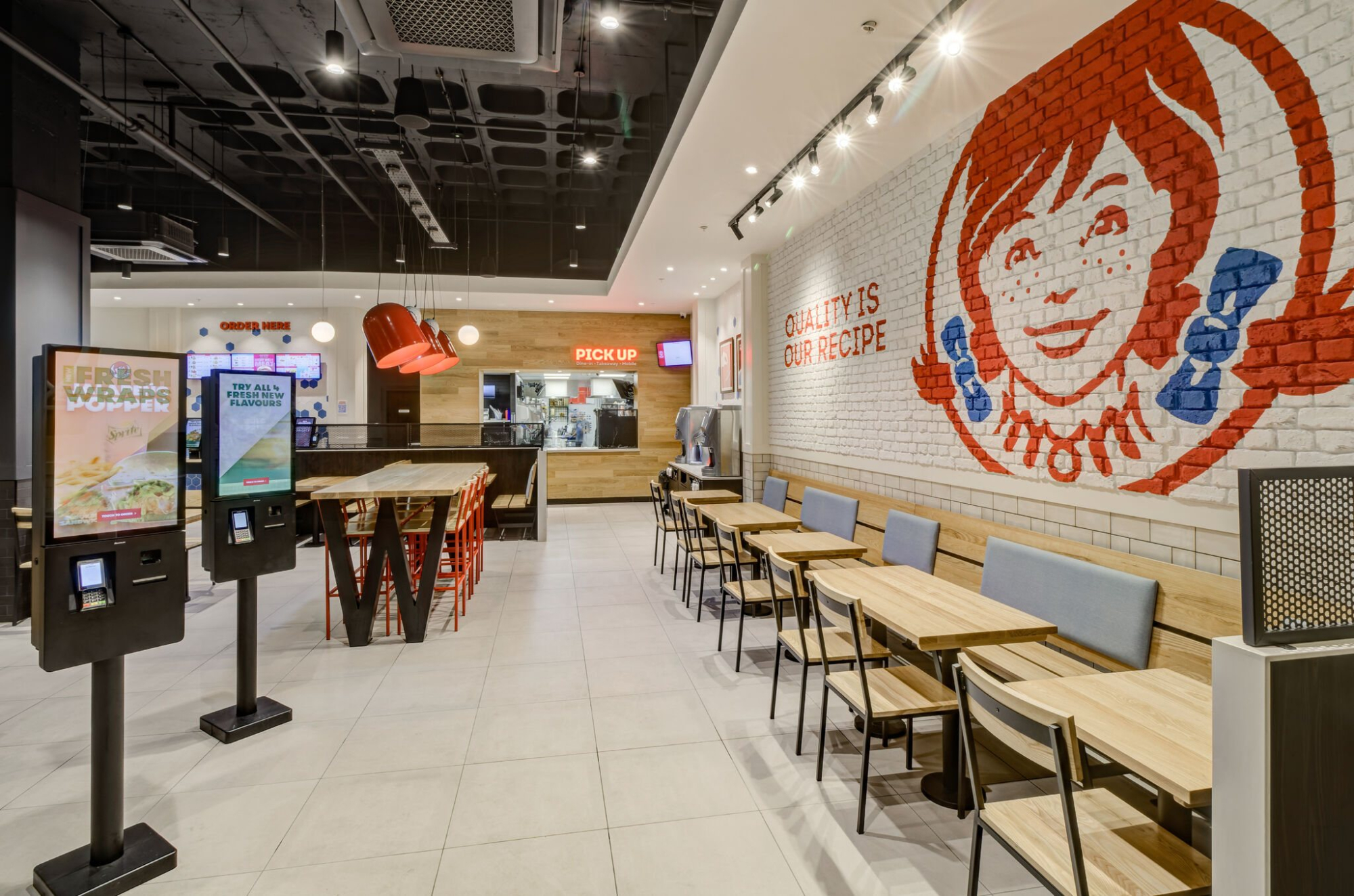 Bespoke banquette seating at Wendy’s restaurant